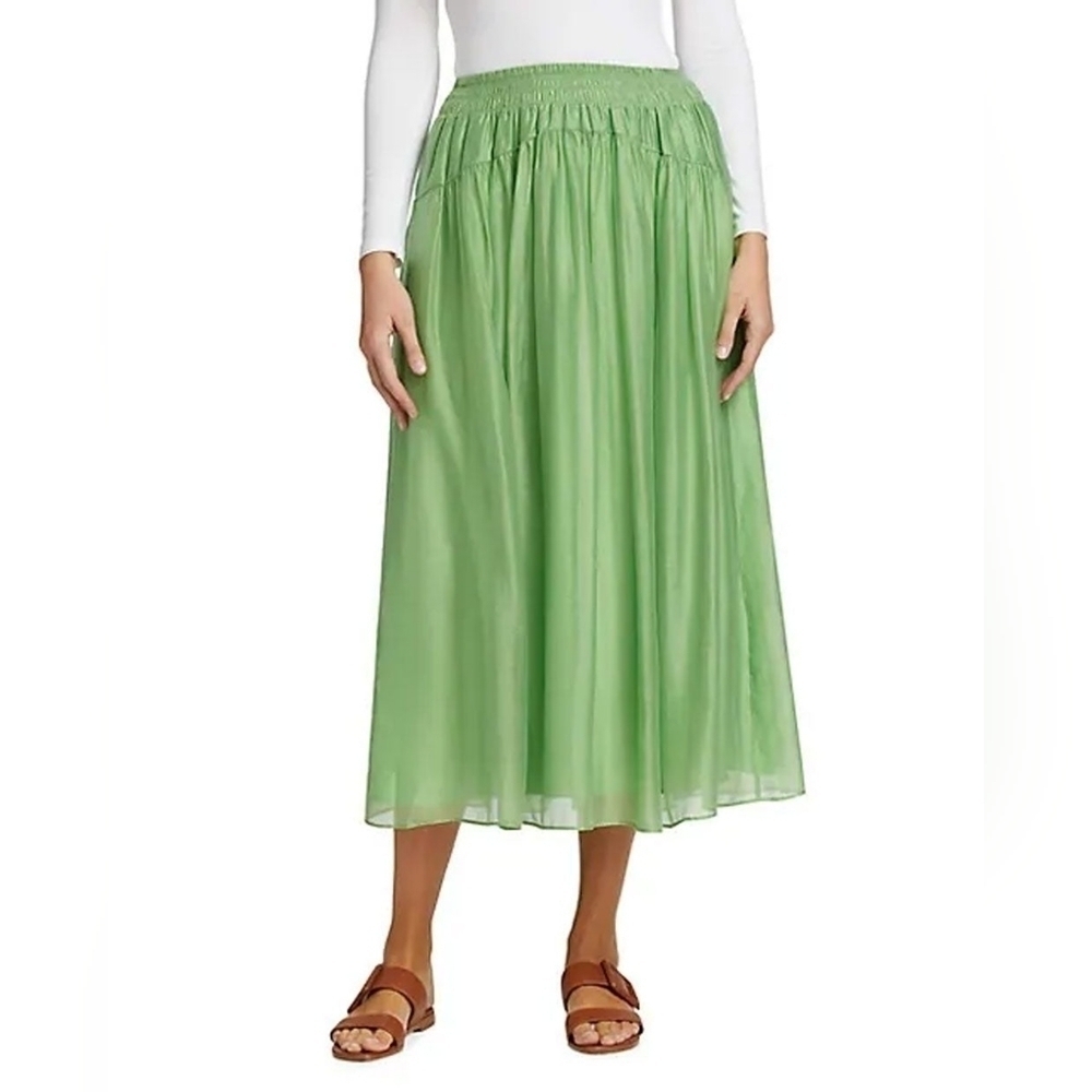 VINCE NWT Smocked Waist Pull On Skirt in Sprout - Picture 9 of 13